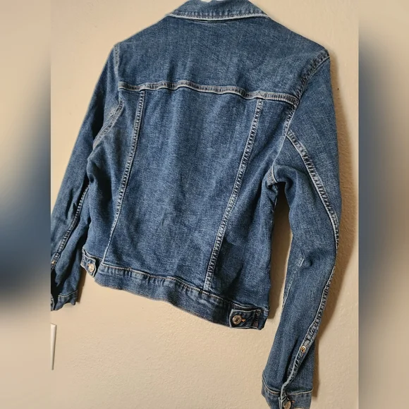 H&M Denim Jacket, Women's Size 14 H&M Crop Dark Blue Jean Jacket - Picture 5 of 6